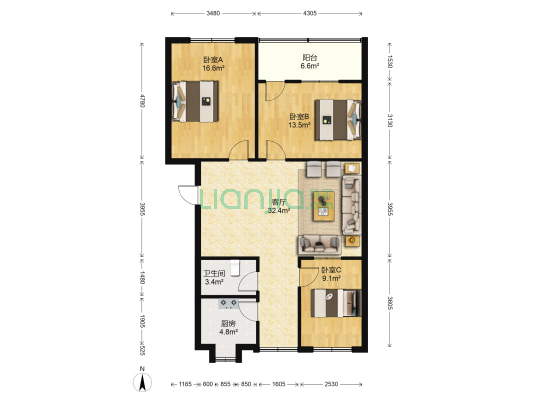 带湖路5号 3室1厅1卫 96平方