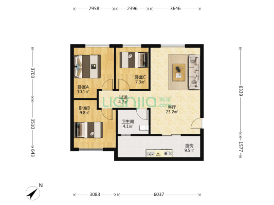 top尚城 3室1厅1卫 80平方