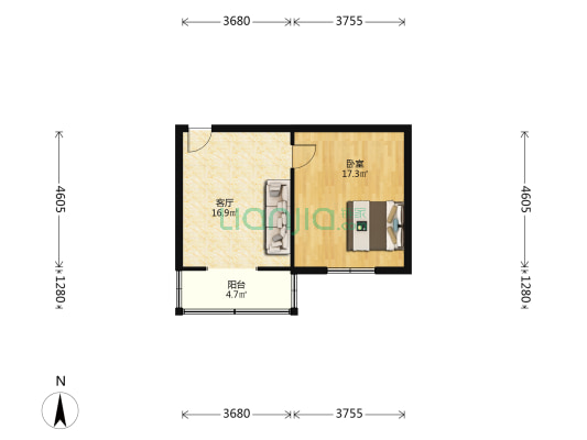 陕西省公路局家属住宅区 1室1厅0卫 59平方