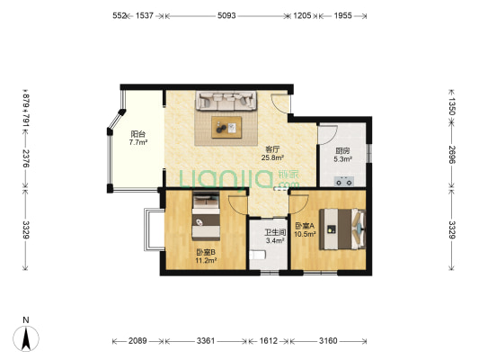 金易华苑A区 2室1厅1卫 75平方