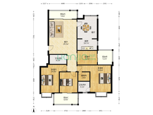 江南水都丽岛 4室1厅2卫 137平方
