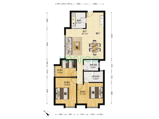 金图大厦 3室1厅2卫 103平方