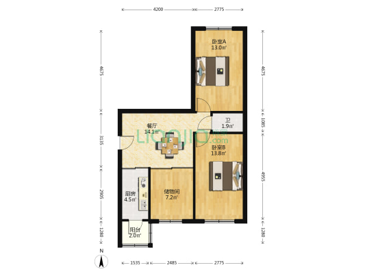 康泰乐园A区 2室1厅1卫 75平方