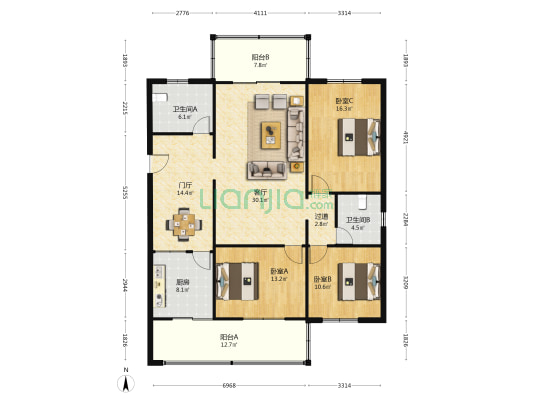 双中宿舍 3室1厅2卫 137平方