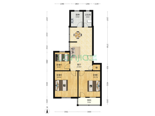 青年西路5号 3室1厅1卫 86平方