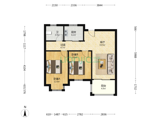 新兴岚湾一期东区 2室1厅1卫 80平方