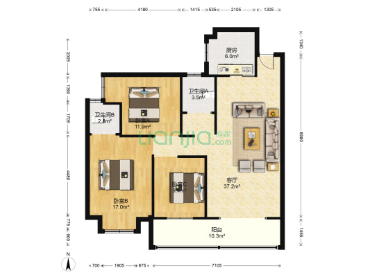 博林苑 3室1厅2卫 114平方