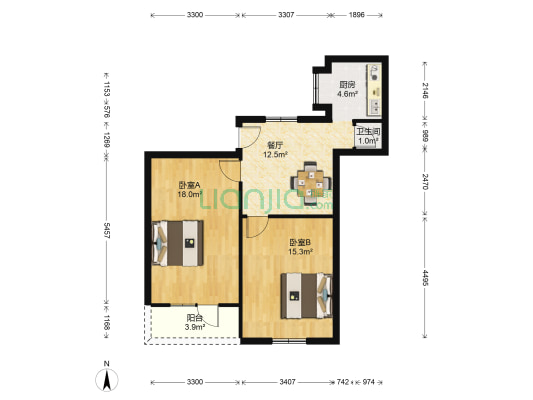 一环路东四段12号 2室1厅1卫 62平方