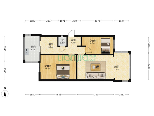 西园北路86号 2室2厅1卫 58平方
