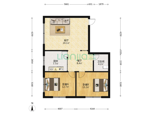 得月楼 2室2厅1卫 85平方