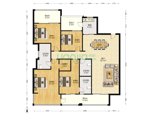 银杏汇 4室1厅3卫 203平方