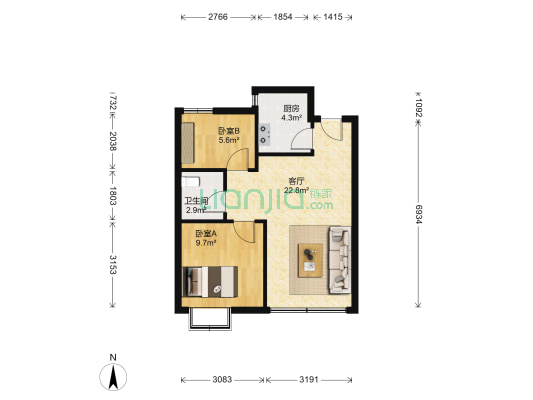 和达璟城玲珑 2室1厅1卫 59平方