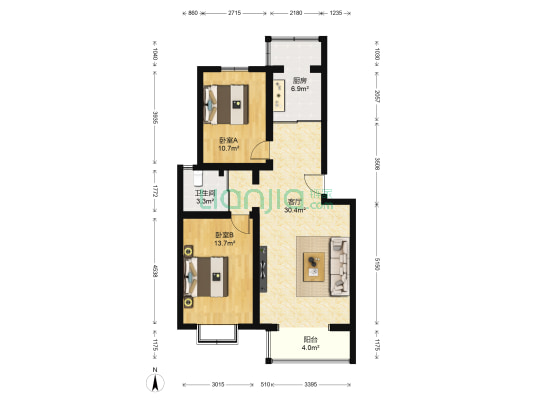 千禧家园 2室1厅1卫 92平方