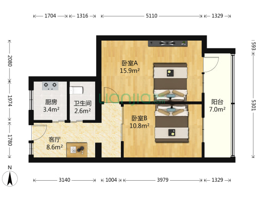 兴华公寓 2室1厅1卫 58平方