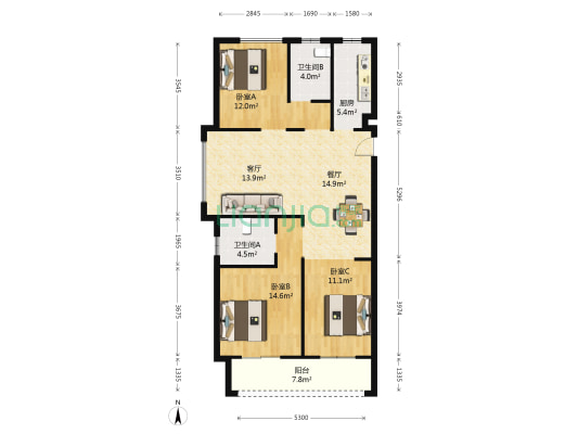 立体城富江庭 3室2厅2卫 118平方