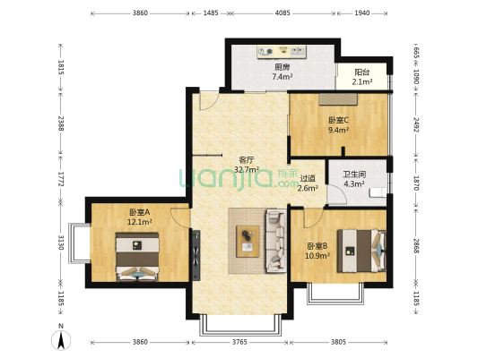 双信花园 3室1厅1卫 121平方