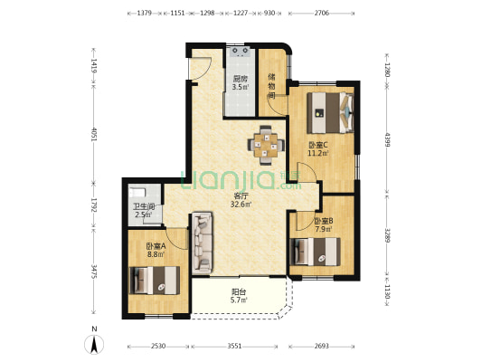 毓秀轩 3室1厅1卫 90平方