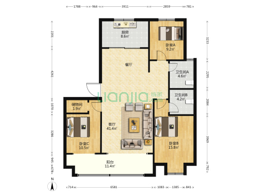 圣泰玺苑 3室1厅2卫 158平方