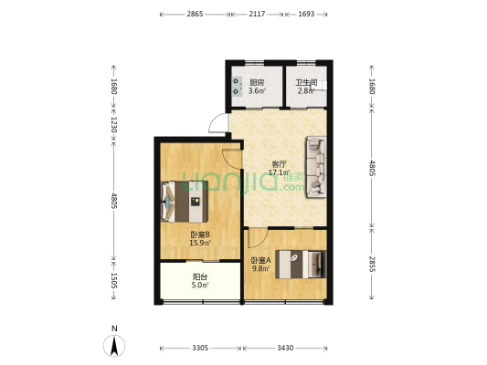 滨湖苑小区 2室1厅1卫 63平方