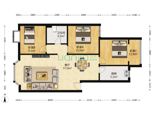 华文苑二期 3室1厅1卫 109平方