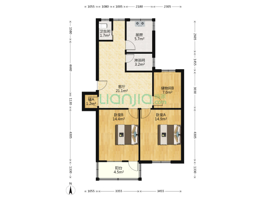 江动东苑 2室1厅2卫 88平方