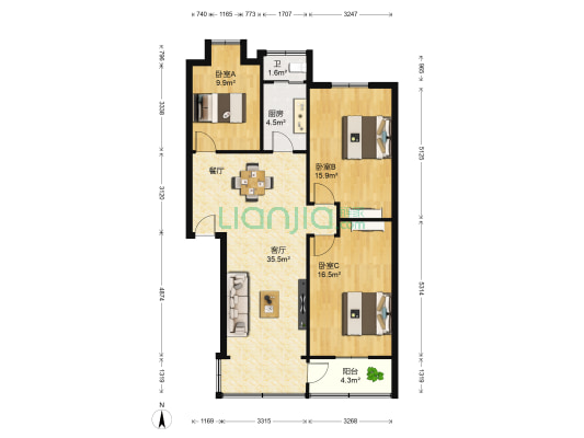 富麗花園 3室1厅1卫 96平方