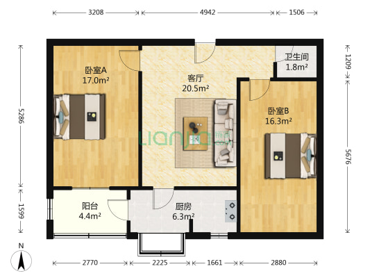 四十一中宿舍 2室1厅1卫 79平方