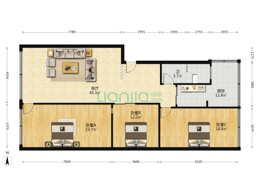 马皇庙3号万里行 3室1厅1卫 144平方