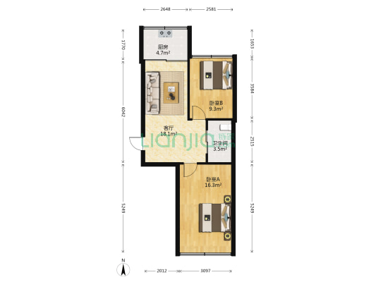 陽光家園 2室1厅1卫 53平方