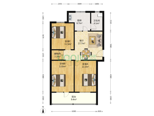 省农垦局宿舍 3室1厅1卫 100平方