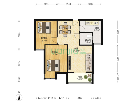 洋湖景园 2室1厅1卫 79平方