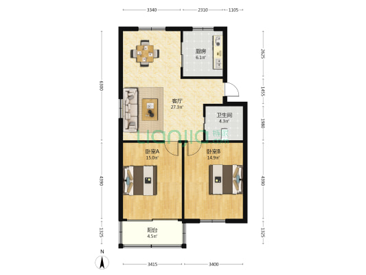 新闸路 2室1厅1卫 81平方