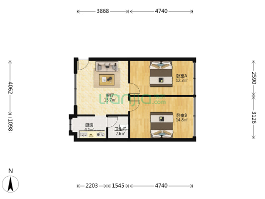 南环路 2室1厅1卫 56平方