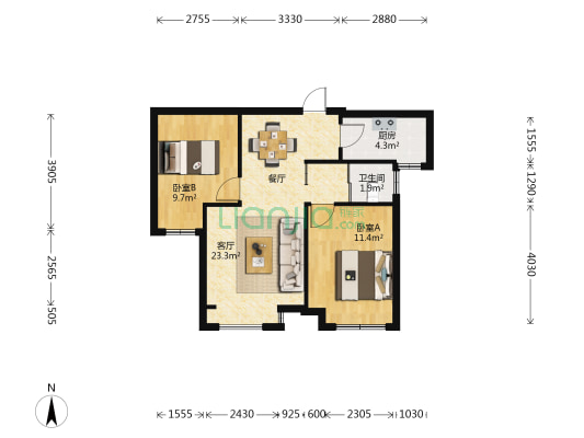 荣盛香榭兰庭 2室1厅1卫 74平方