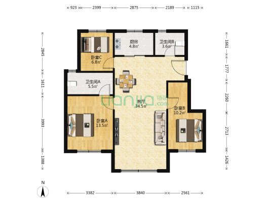 中昂安纳西小镇 3室1厅2卫 104平方