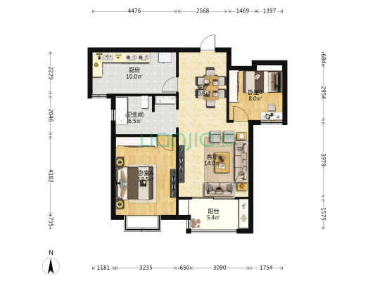 皇家花园 2室2厅1卫 91平方