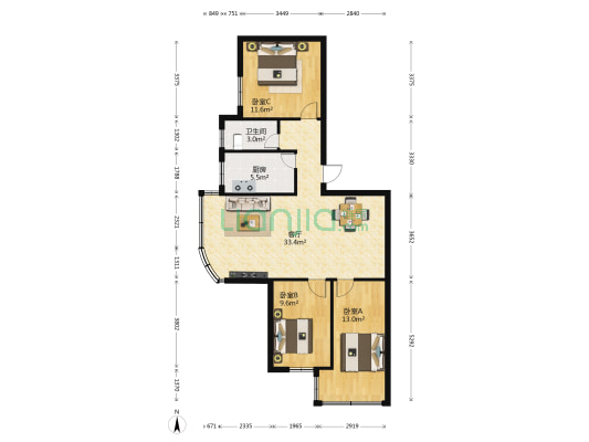四海生活区 3室1厅1卫 88平方