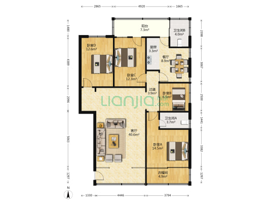 省计划生育服务中心宿舍 4室2厅2卫 116平方