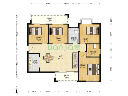 创元时代 4室1厅1卫 120平方