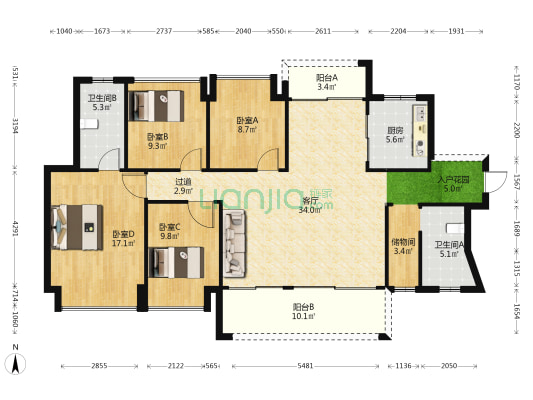 世茂望锦 4室1厅2卫 142平方