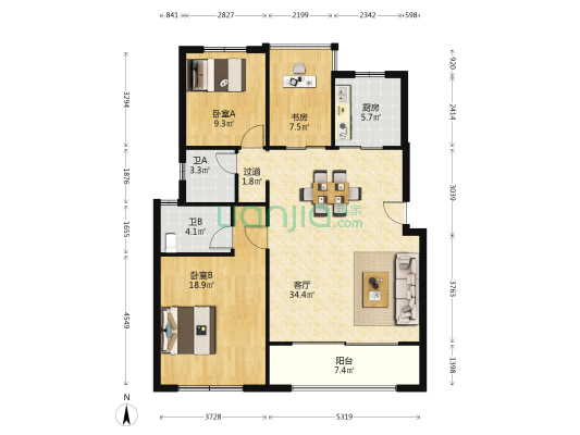 万科·海潮映月 3室1厅2卫 120平方