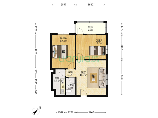 红十字会医院宿舍同福上街 2室1厅1卫 68平方