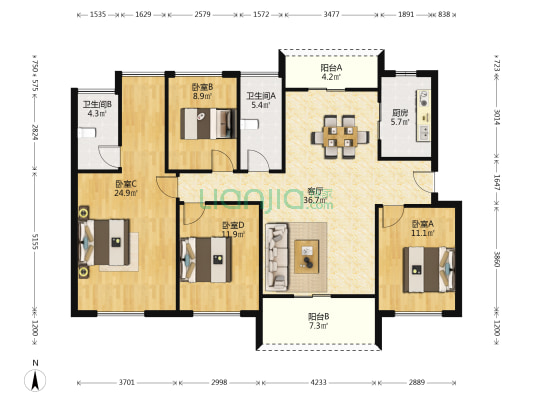 碧桂园紫台 4室1厅2卫 142平方