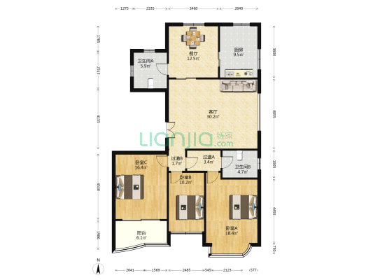 文通雅苑 3室2厅2卫 152平方