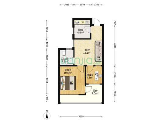 岱山齐修南苑 2室1厅1卫 58平方