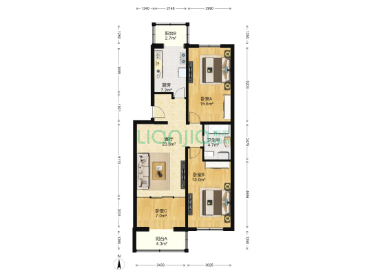 京艺新地 3室1厅1卫 97平方