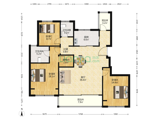 四季和鸣雅园南区 3室1厅2卫 141平方