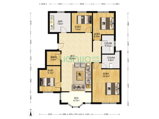 文泽花园 4室1厅2卫 146平方