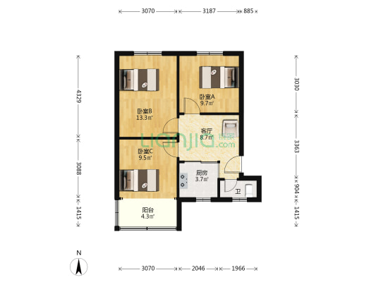 营街36号院 3室1厅1卫 63平方