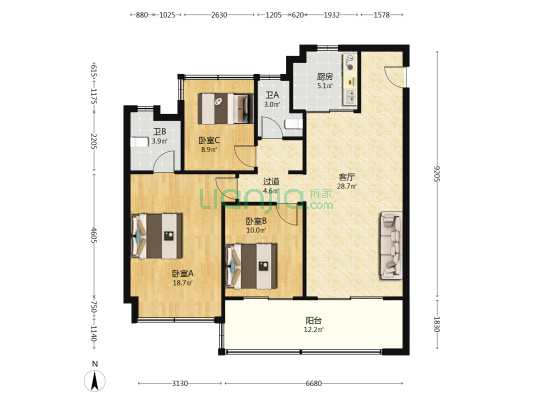 伟星玖峯汇 3室1厅2卫 121平方